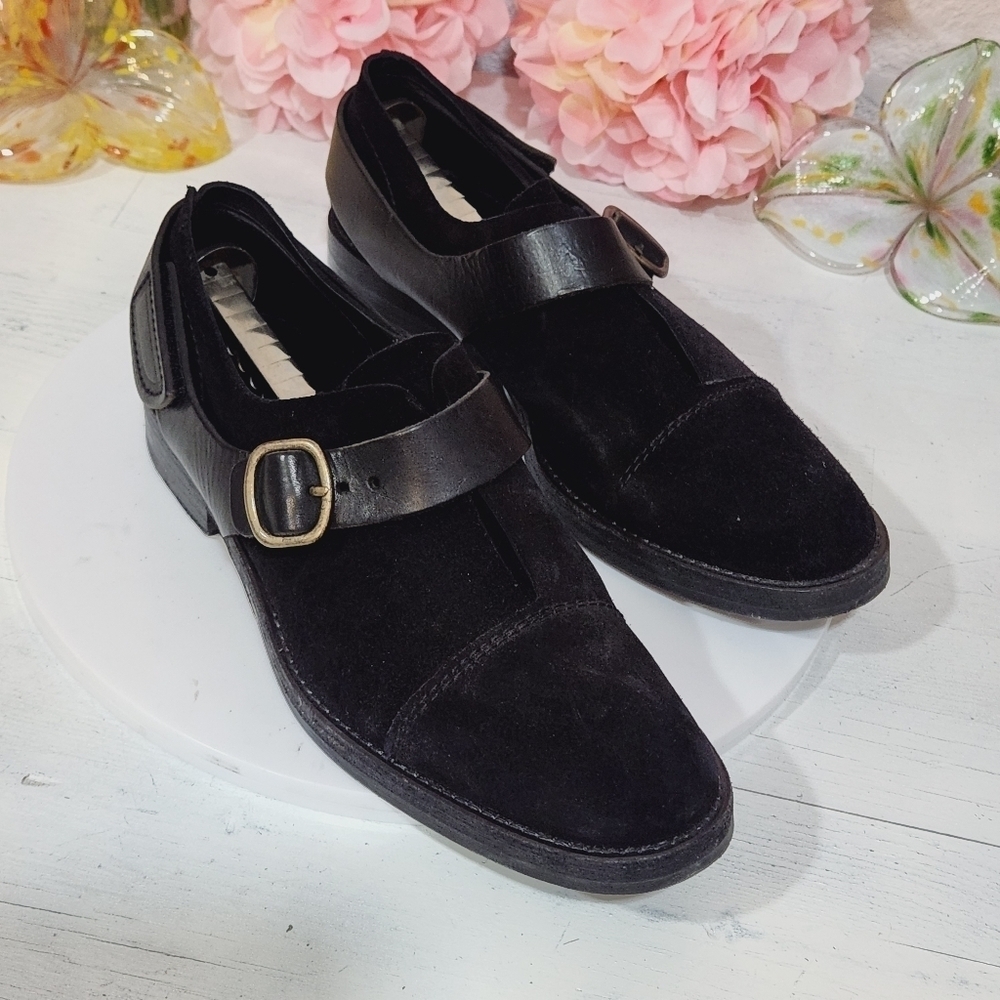 Pedro Garcia Black Suede/Leather Sling Back Buckle Shoes Size 39 9.5 US - Picture 6 of 11